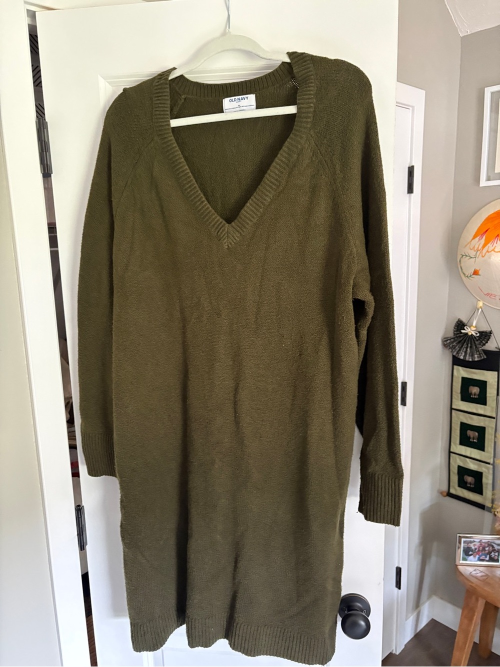 Old Navy Olive V-Neck Sweater Dress